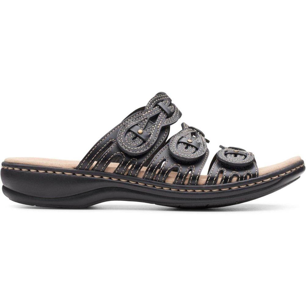 imageClarks Womens Leisa Faye Flat SandalBlack Black Leather Black Leather