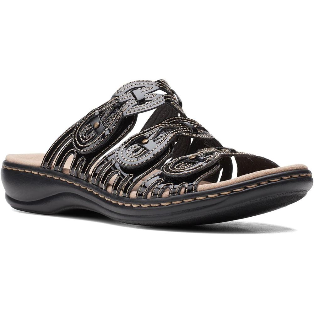 imageClarks Womens Leisa Faye Flat SandalBlack Patent Synthetic