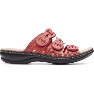 Clarks Women’s Leisa Faye Flat Sandal(Red Red Leather Red Leather)