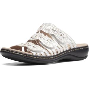Clarks Women’s Leisa Faye Flat Sandal(White Patent Synthetic)