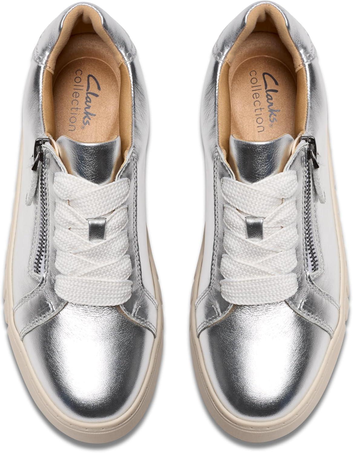 imageClarks Womens Mykah Joy Platform Fashion SneakerSilver Leather