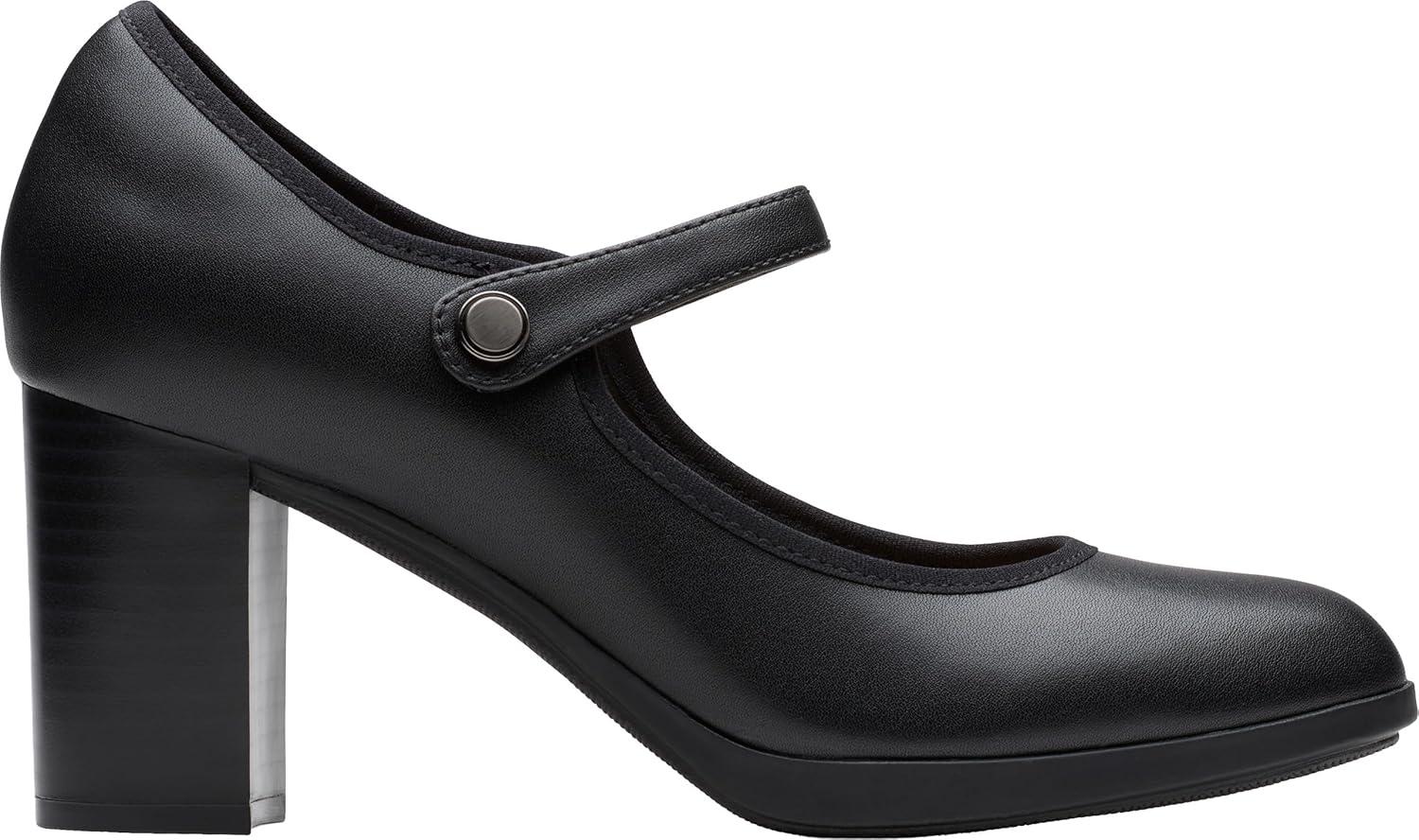 imageClarks Womens Bayla Lily Block Heel Mary Jane PumpBlack Leather