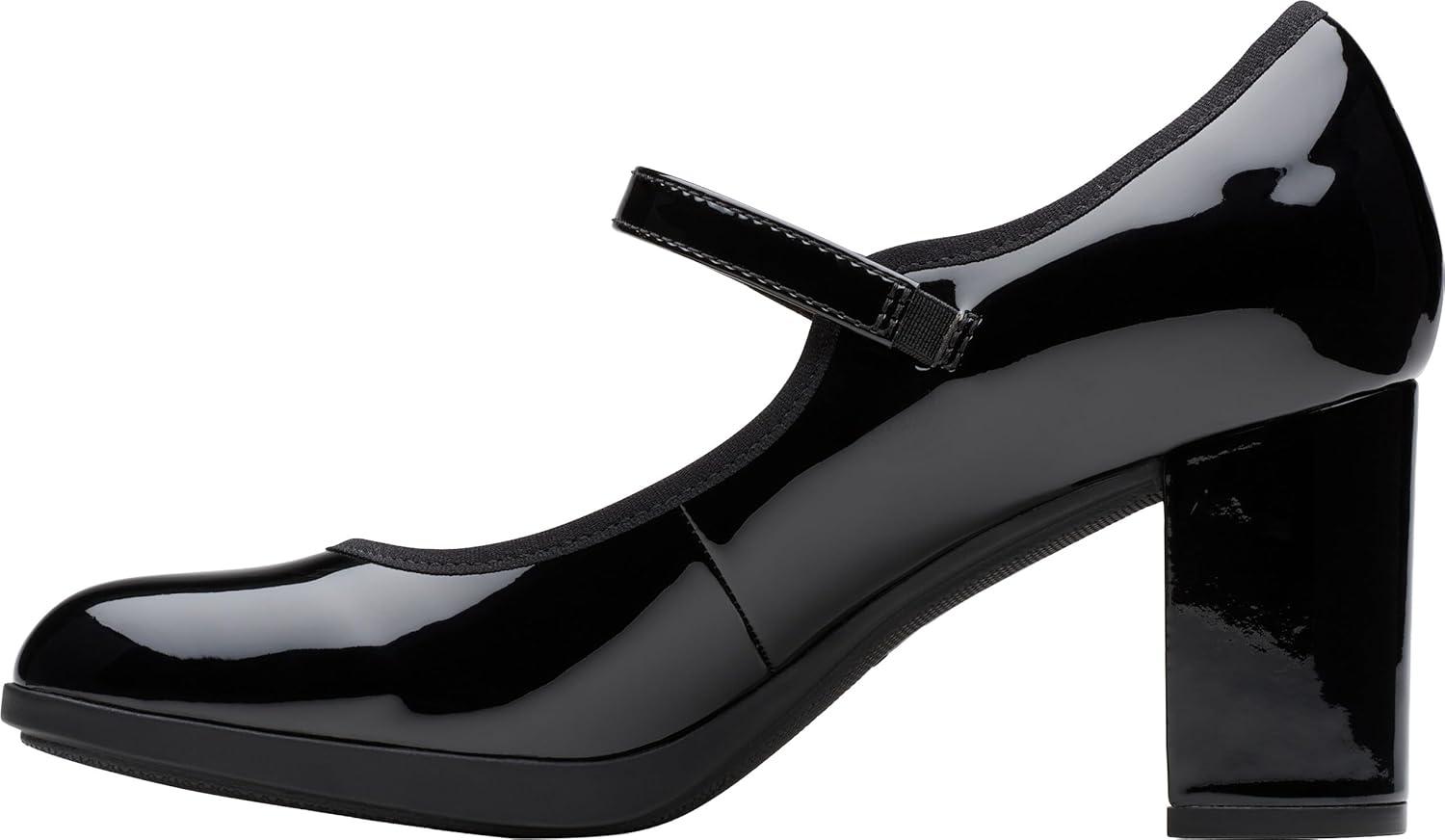 imageClarks Womens Bayla Lily Block Heel Mary Jane PumpBlack Patent Synthetic