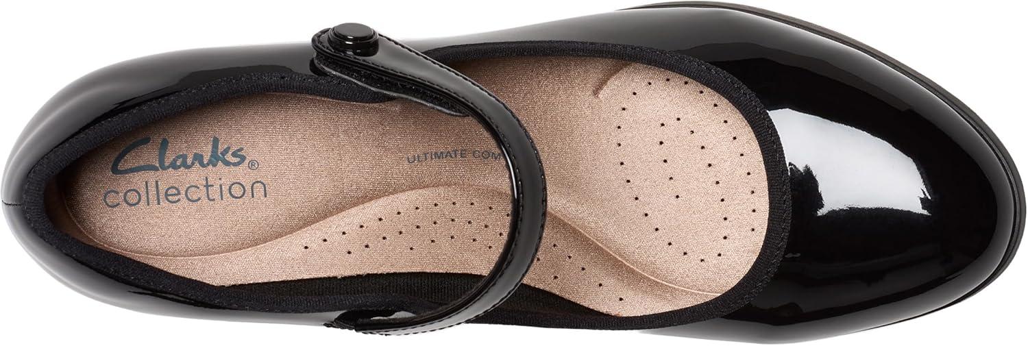 imageClarks Womens Bayla Lily Block Heel Mary Jane PumpBlack Patent Synthetic