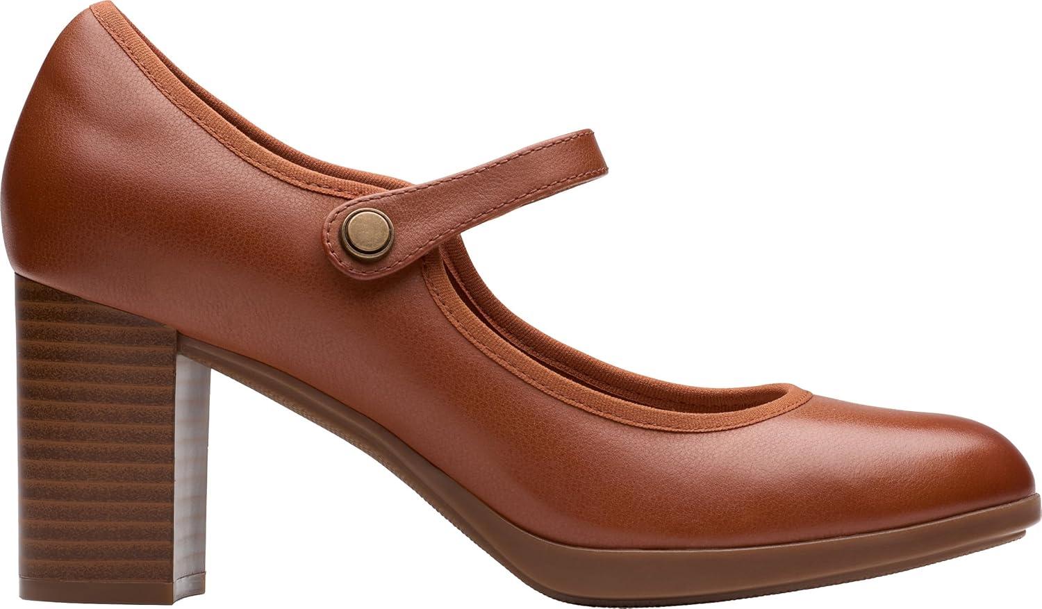imageClarks Womens Bayla Lily Block Heel Mary Jane PumpTan Leather