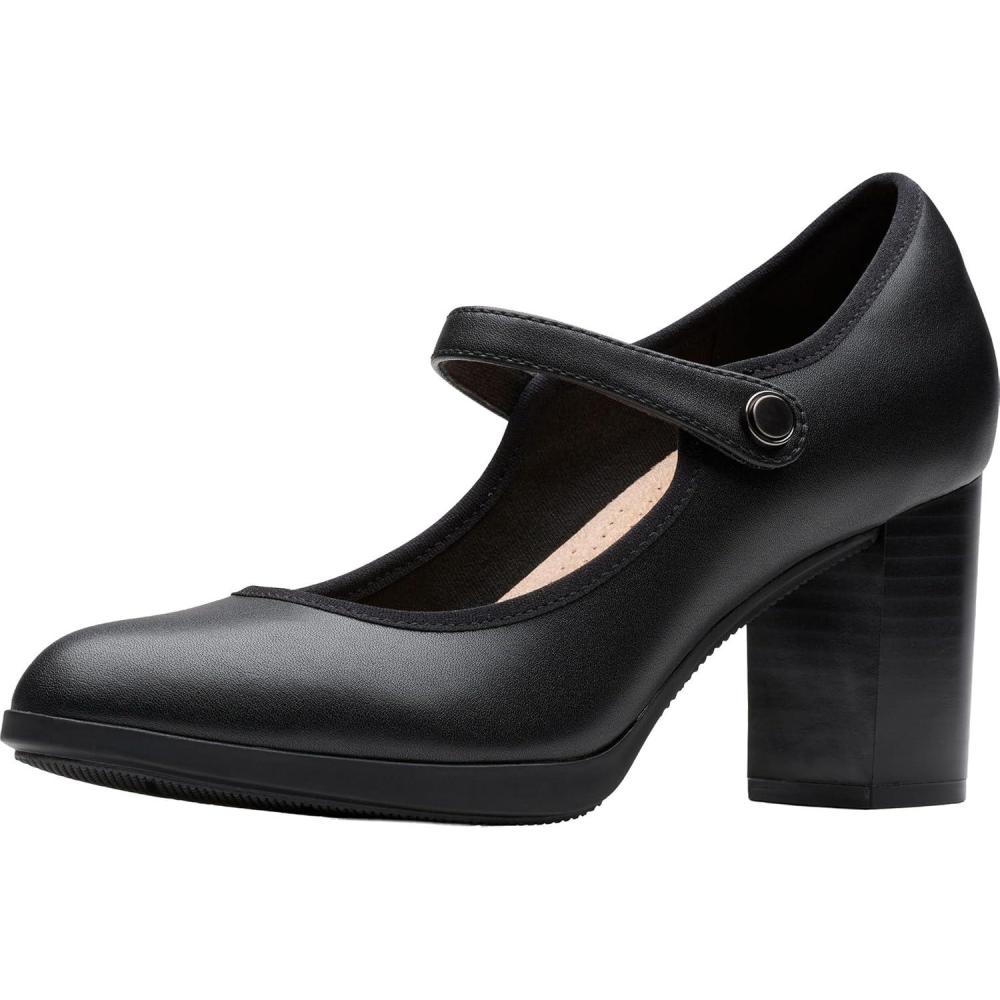 imageClarks Womens Bayla Lily Block Heel Mary Jane PumpBlack Leather