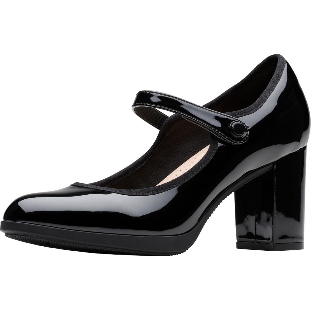 imageClarks Womens Bayla Lily Block Heel Mary Jane PumpBlack Patent Synthetic