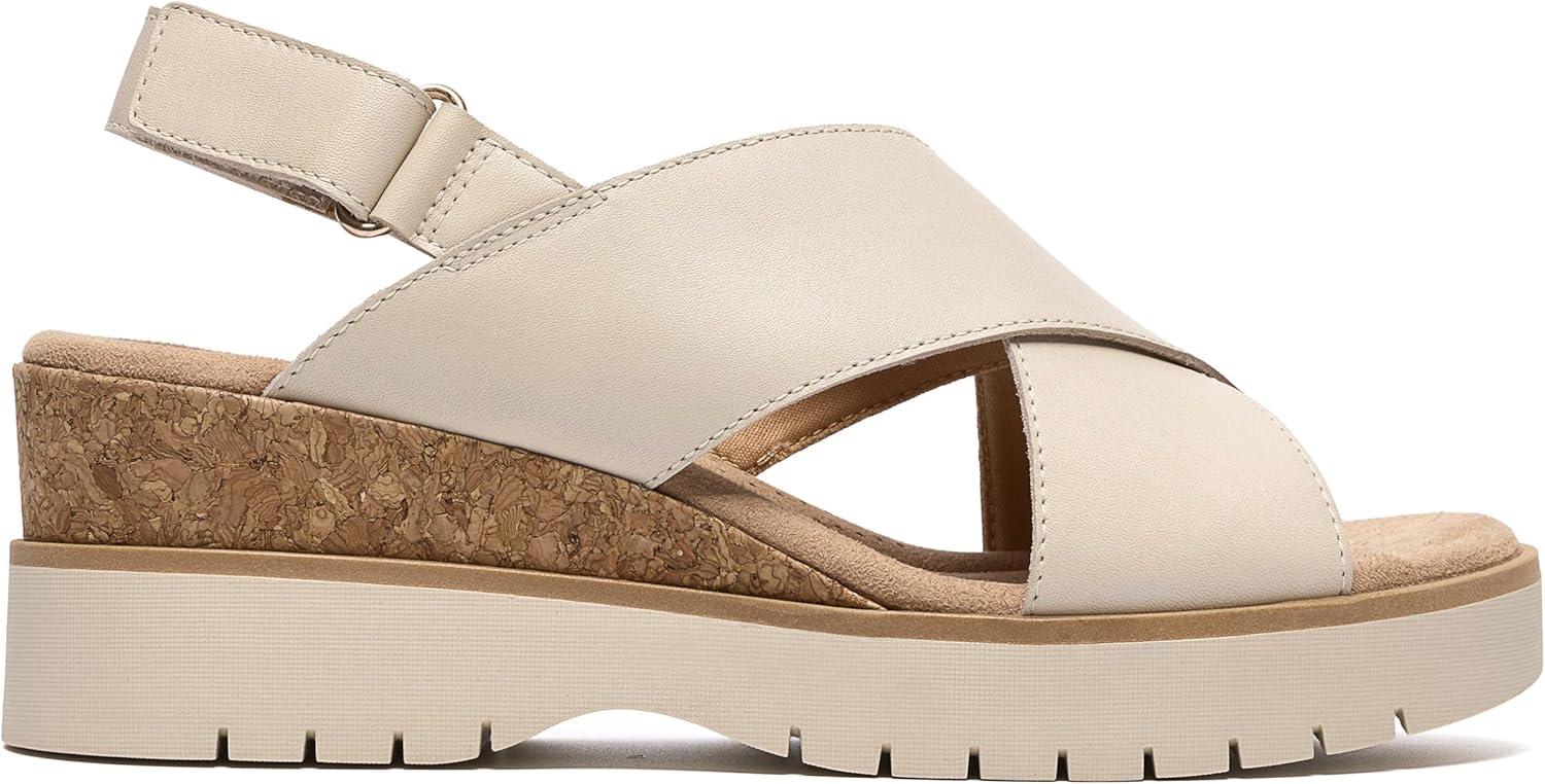 imageClarks Womens Diaz Cross Wedge SandalCream Leather
