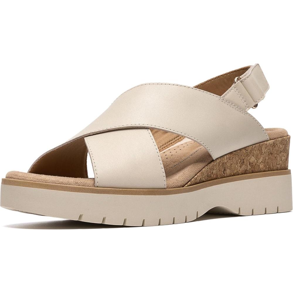 imageClarks Womens Diaz Cross Wedge SandalCream Leather