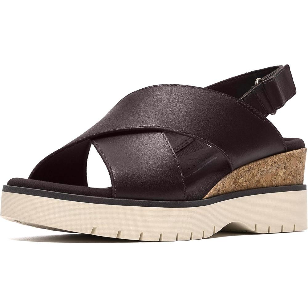 imageClarks Womens Diaz Cross Wedge SandalDark Brown Leather