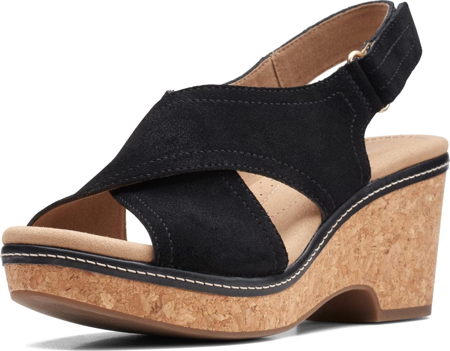 imageClarks womens WedgeWedge SandalBlack Leather