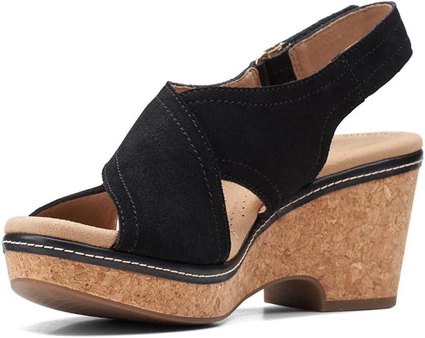imageClarks womens WedgeWedge SandalBlack Leather