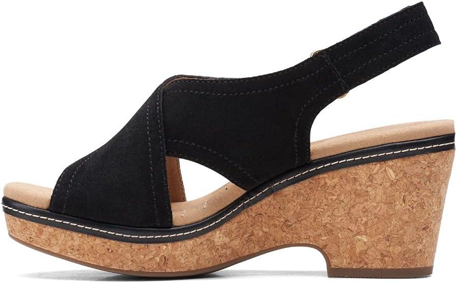 imageClarks womens WedgeWedge SandalBlack Leather