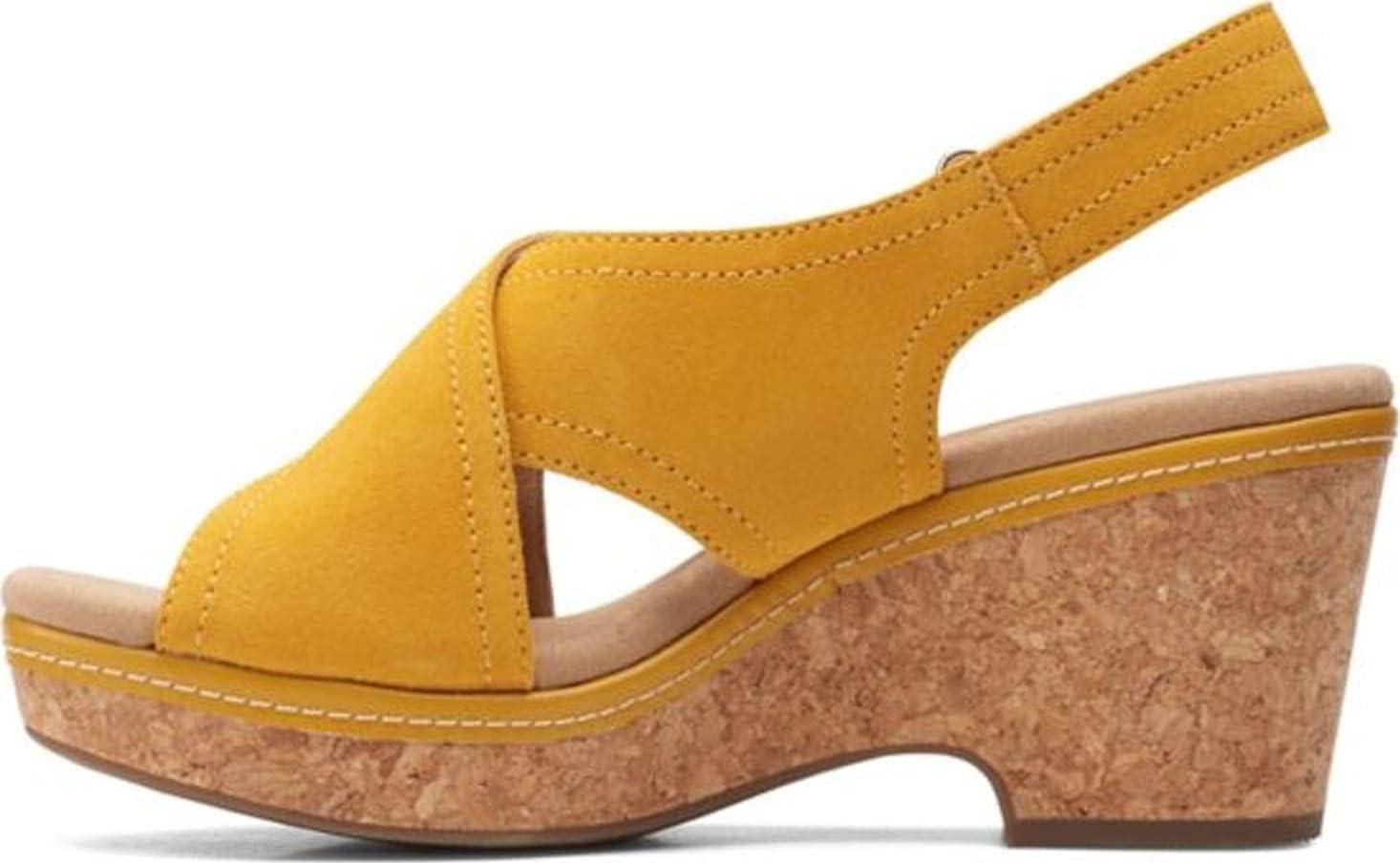 imageClarks womens WedgeWedge SandalGolden Yellow Leather