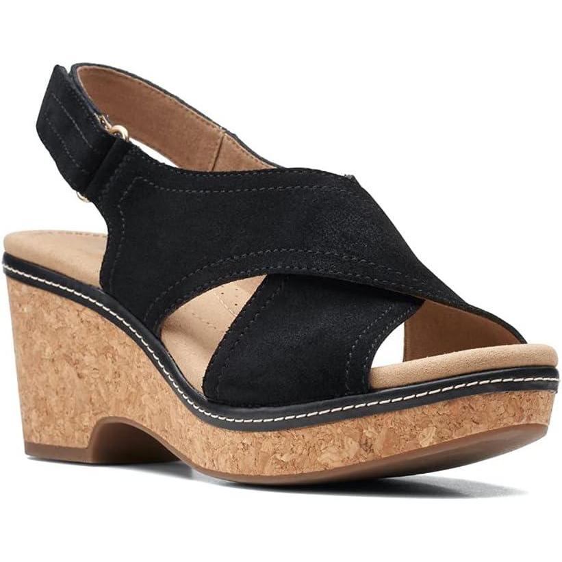 imageClarks womens WedgeWedge SandalBlack Leather