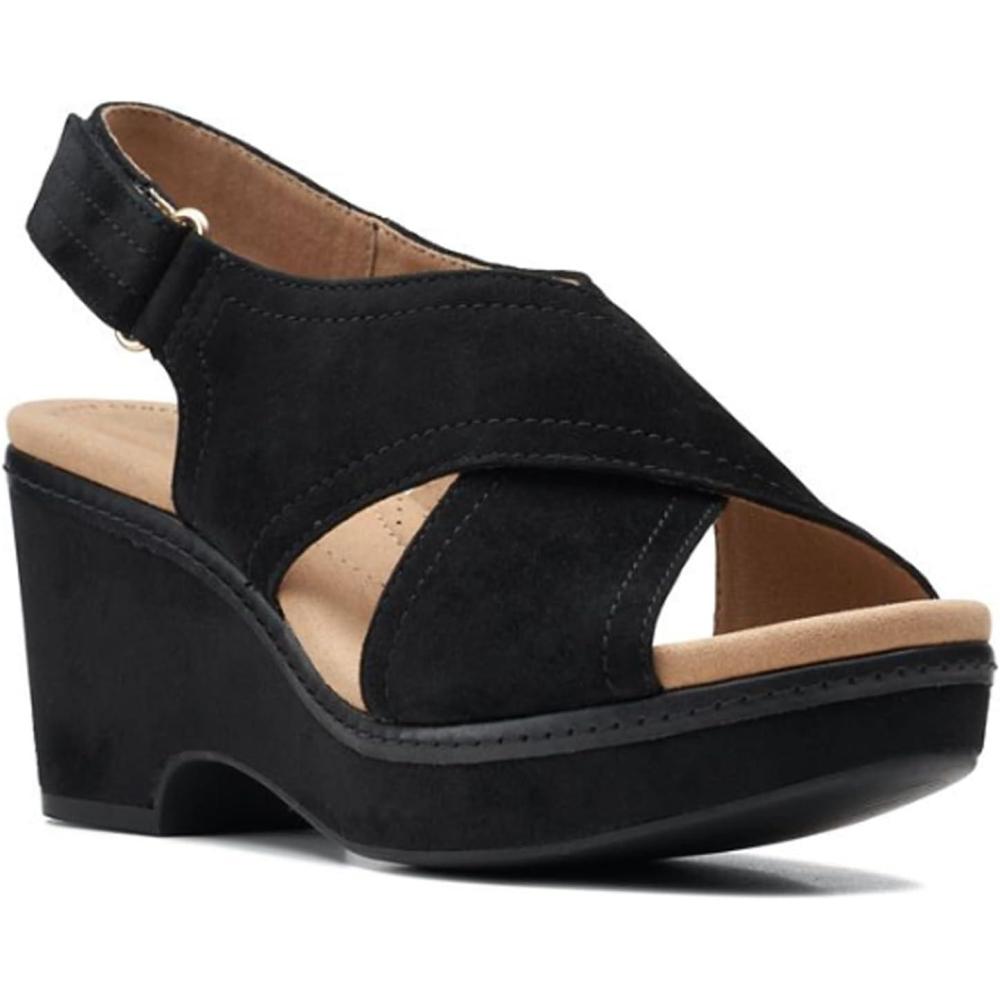 imageClarks womens WedgeWedge SandalBlack Suede
