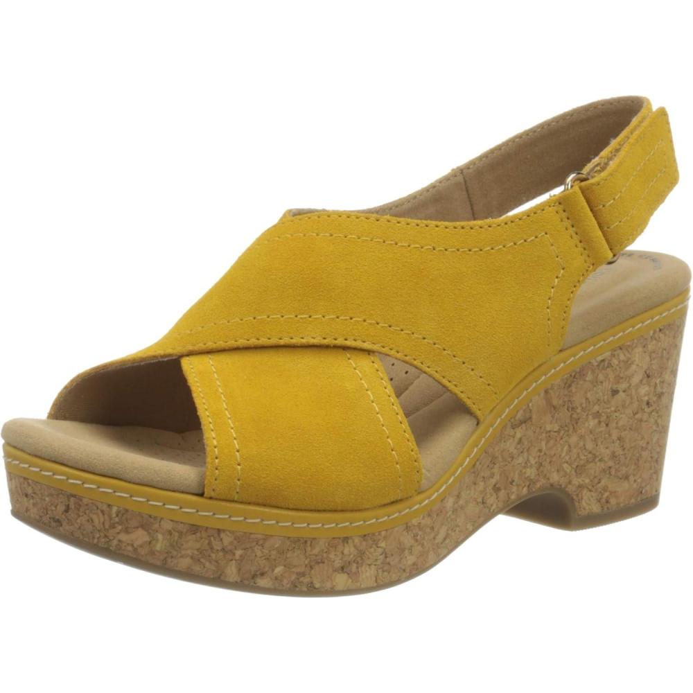imageClarks womens WedgeWedge SandalGolden Yellow Leather 010