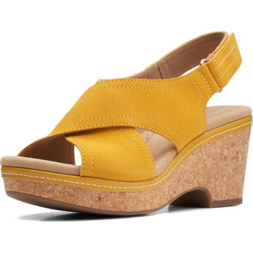 imageClarks womens WedgeWedge SandalGolden Yellow Leather