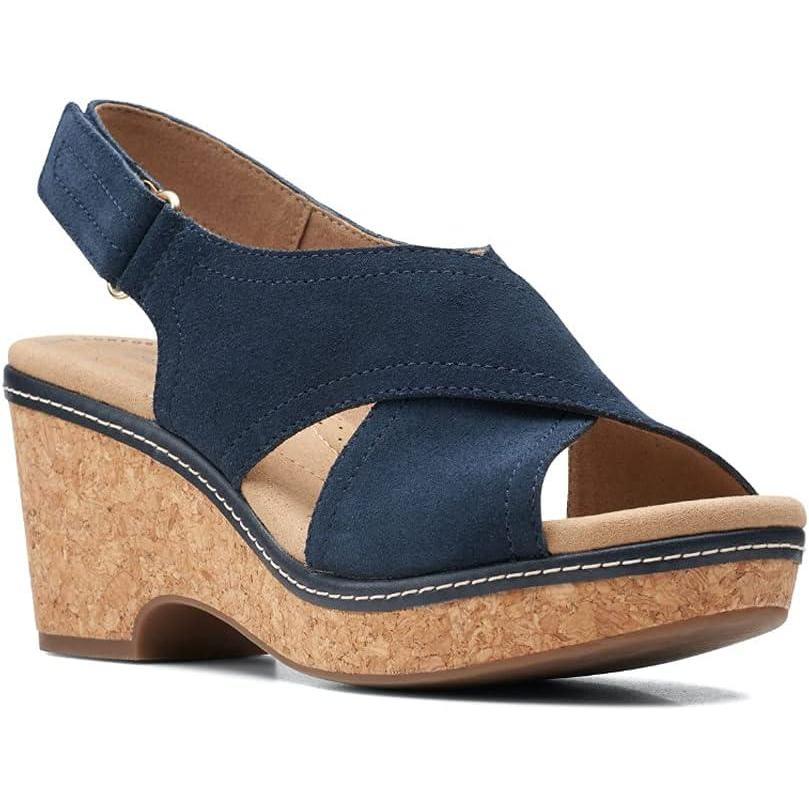imageClarks womens WedgeWedge SandalNavy Leather