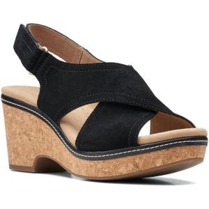 Clarks womens WedgeWedge Sandal(Black Leather)