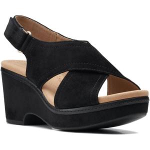 Clarks womens WedgeWedge Sandal(Black Suede)