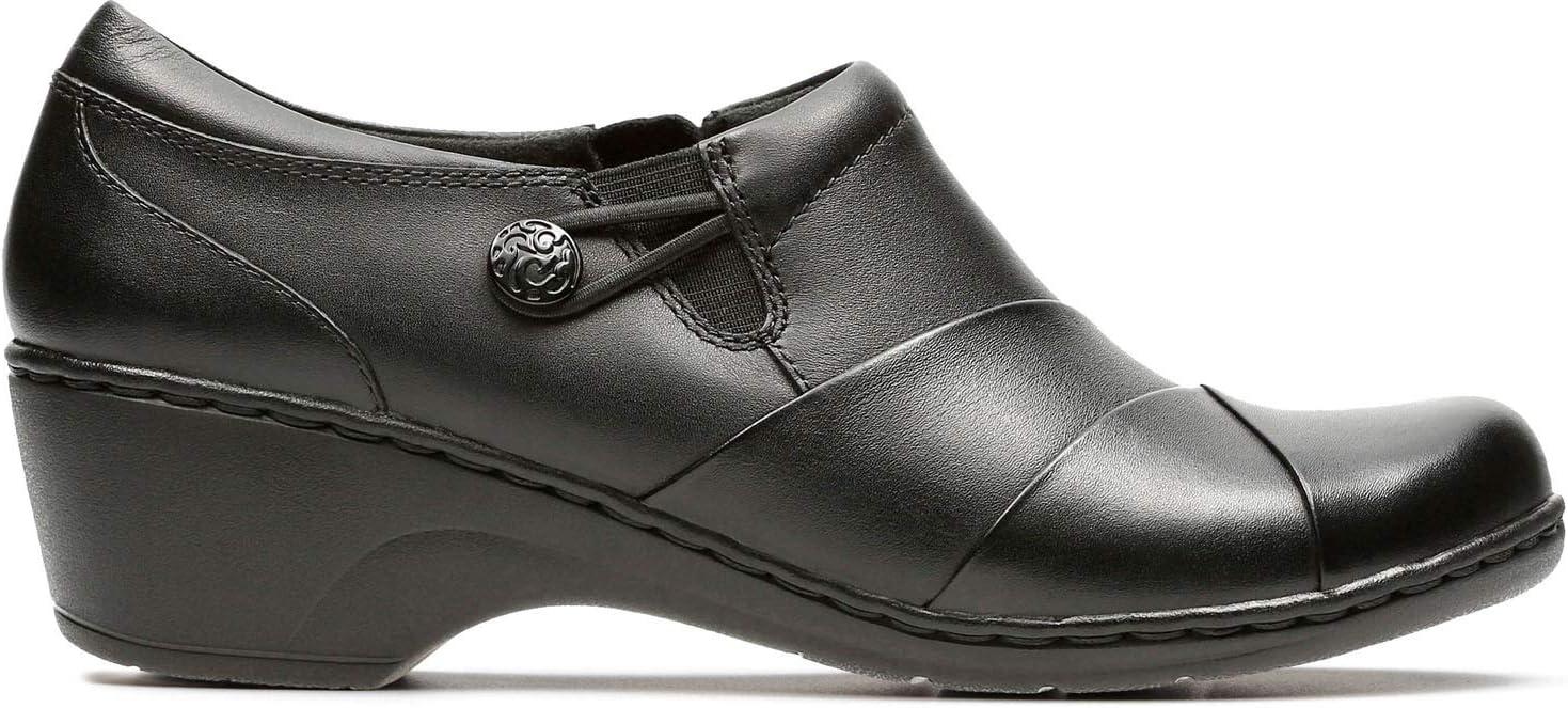 imageClarks Womens Channing Ann SlipOn LoaferBlack LeatherEnamel Button