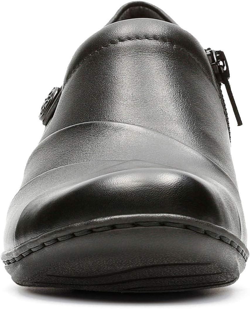 imageClarks Womens Channing Ann SlipOn LoaferBlack LeatherEnamel Button