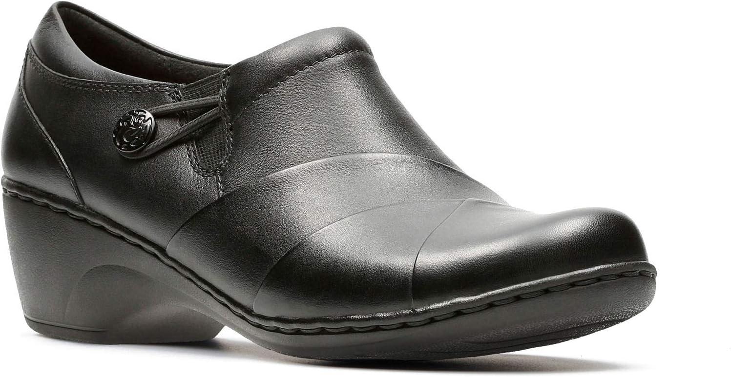 imageClarks Womens Channing Ann SlipOn LoaferBlack LeatherEnamel Button
