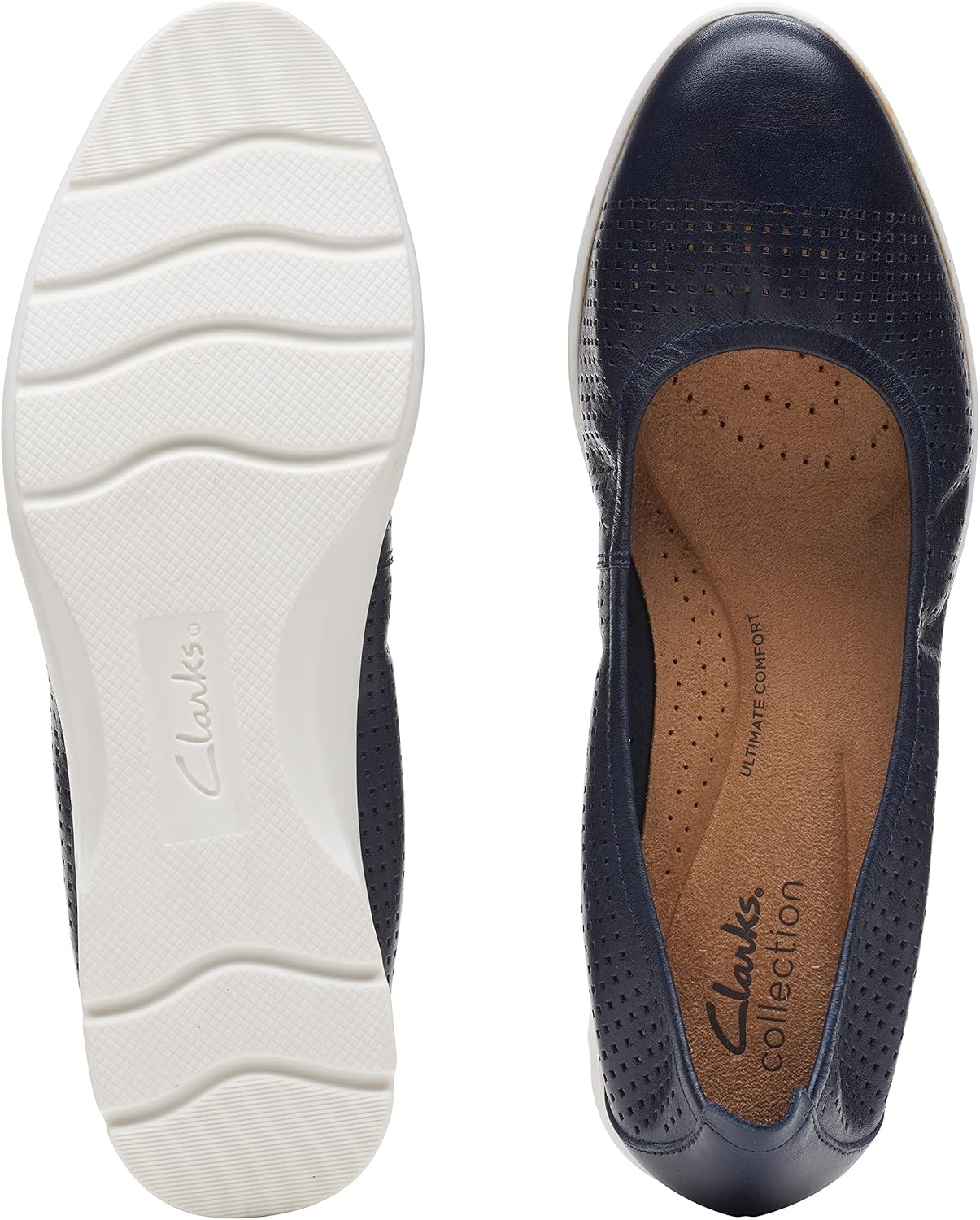 image:imageClarks Womens Jenette EaseBallet FlatNavy LeatherWhite Sole