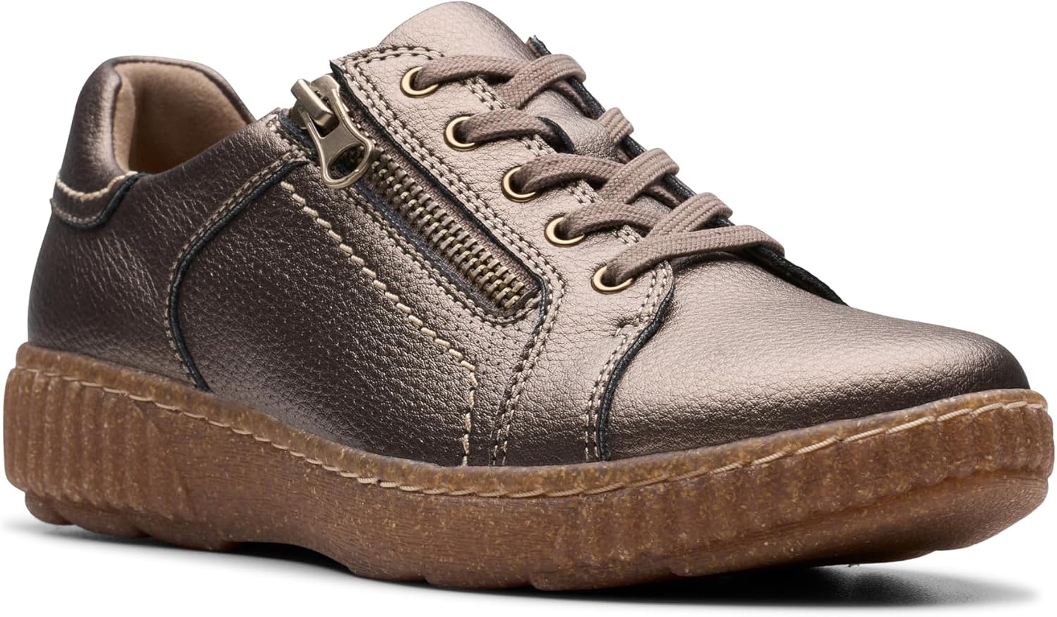 image:imageClarks Womens Caroline Janna Leather SneakersBronze Metallic