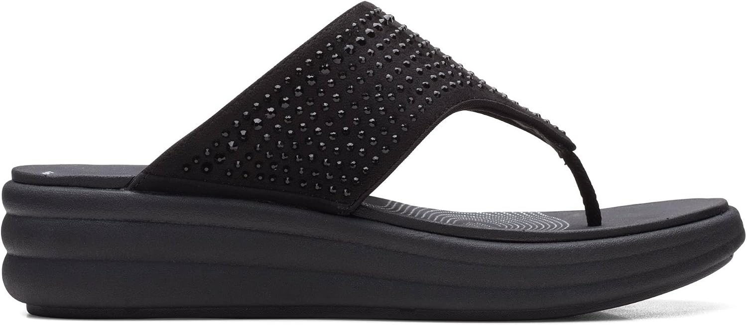 image:imageClarks Womens Drift Jaunt Wedge SandalBlack Interest Textile