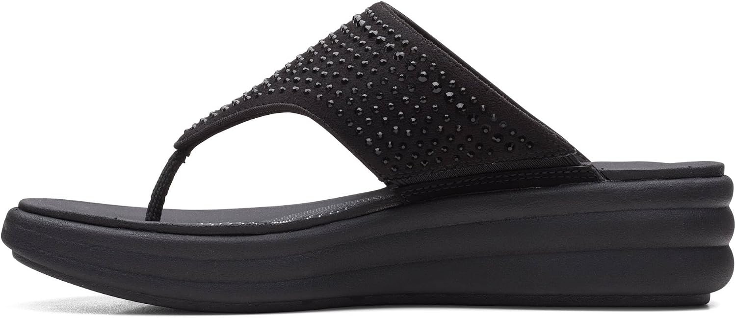 image:imageClarks Womens Drift Jaunt Wedge SandalBlack Interest Textile