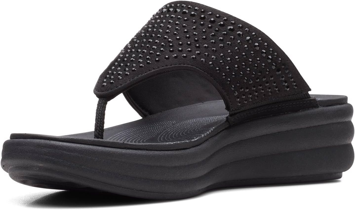 image:imageClarks Womens Drift Jaunt Wedge SandalBlack Interest Textile