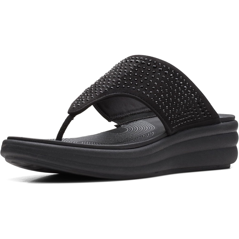 image:imageClarks Womens Drift Jaunt Wedge SandalBlack Interest Textile